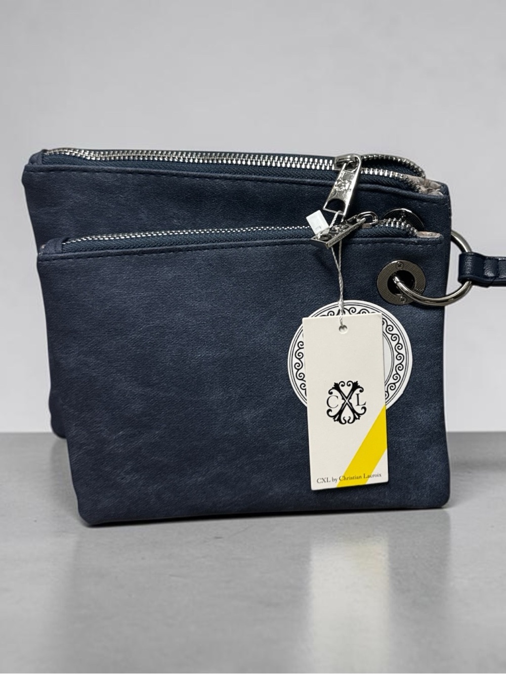 Women’s Indigo Denim Double Zip Wristlet Pouch Slim Wallet Bag Wrist StrapTravel